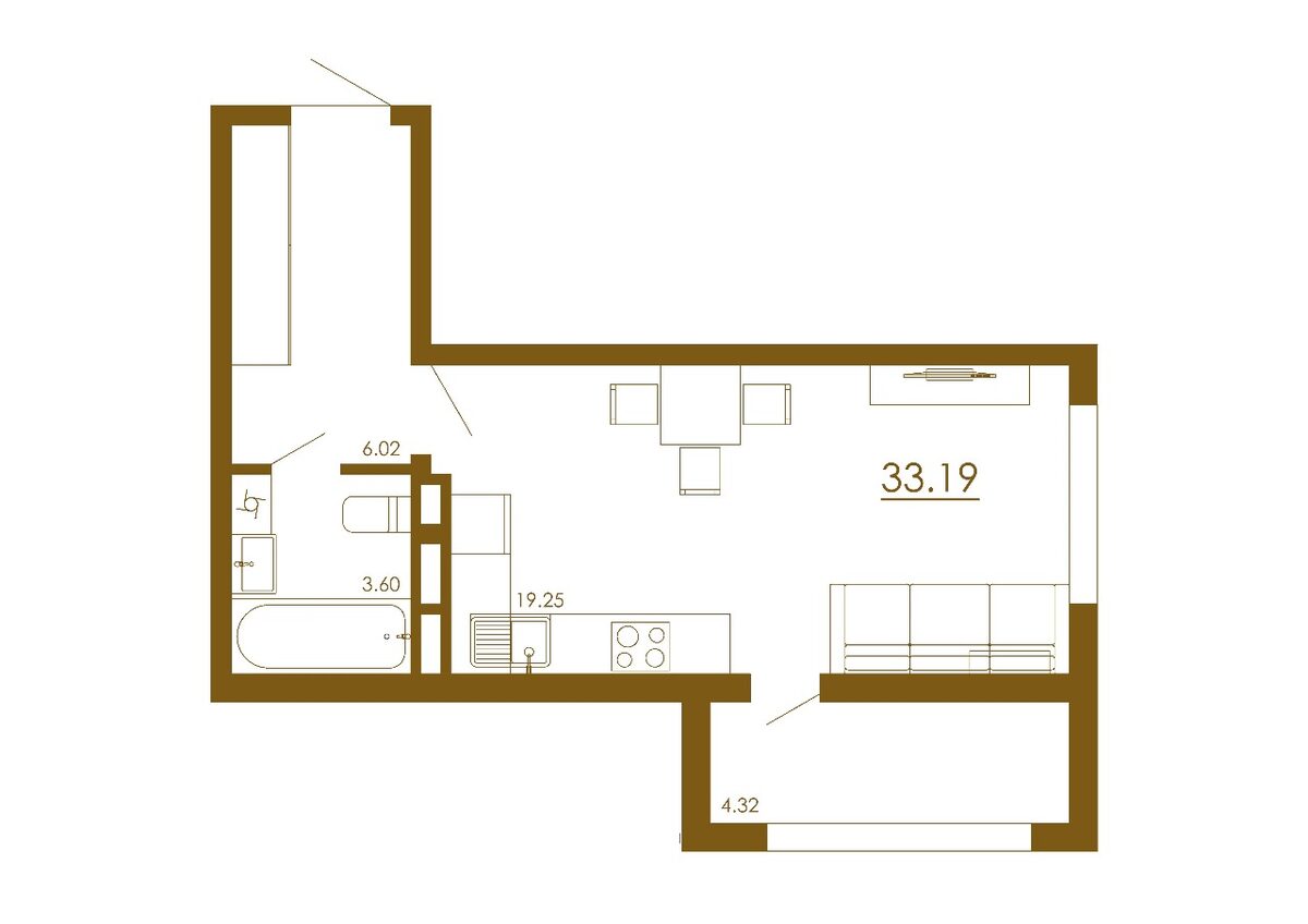 Студия 33,19 м²