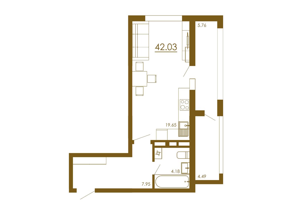 Студия 42,03 м²