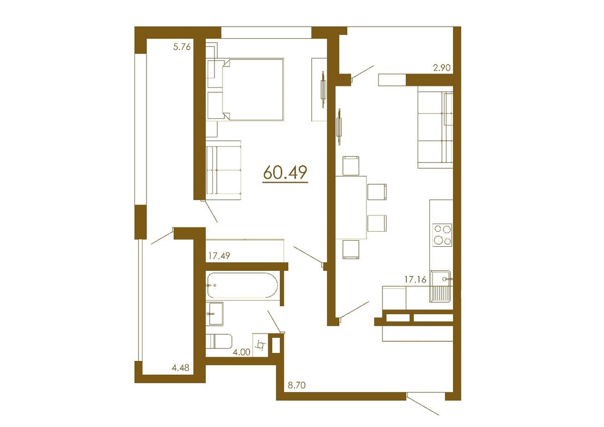 Евро 2-комнатная 60,49 м²