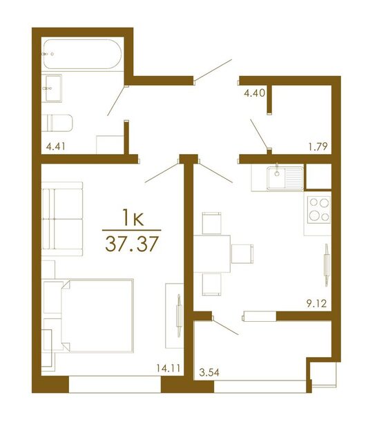 Планировка 1-комнатной квартиры от 38 до 55 м²
