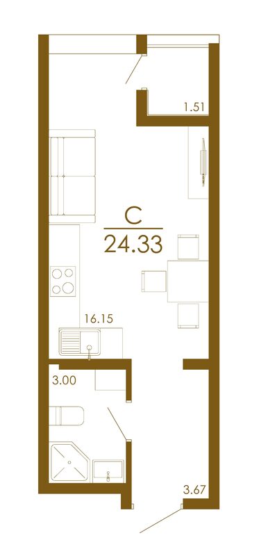 Планировка студии от 24 до 42 м²
